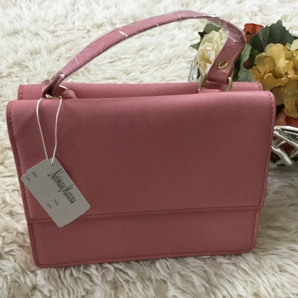 Two Sided Pink Faux Saffiano Crossbody Satchel